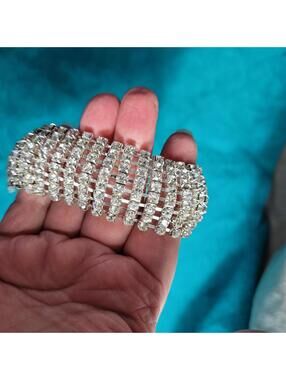 Vintage Style Rhinestone 8 Row Wide Bracelet